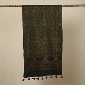 Green - Block Print Mul Cotton Ajrakh Stole With Tassels 23