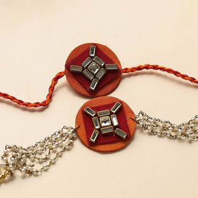 Bead & Kundan Work Fabric Rakhi & Lumba Set
