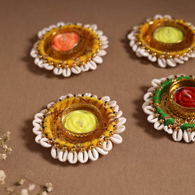 Bead & shell work tealight candle holder (set of 4) 06