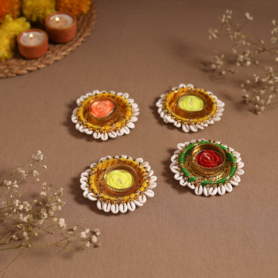 Bead & shell work tealight candle holder (set of 4) 06