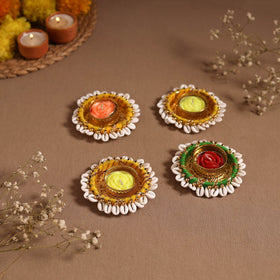 Bead & shell work tealight candle holder (set of 4) 06