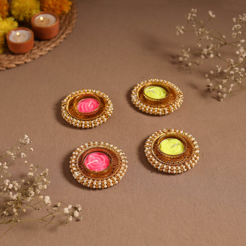 Bead work tealight candle holder (set of 4) 03 - handcrafted