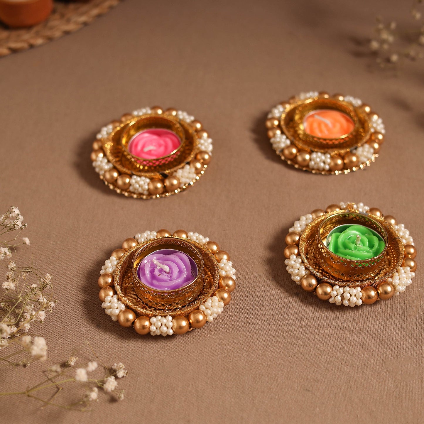 Bead work tealight candle holder (set of 4) 13 - handcrafted