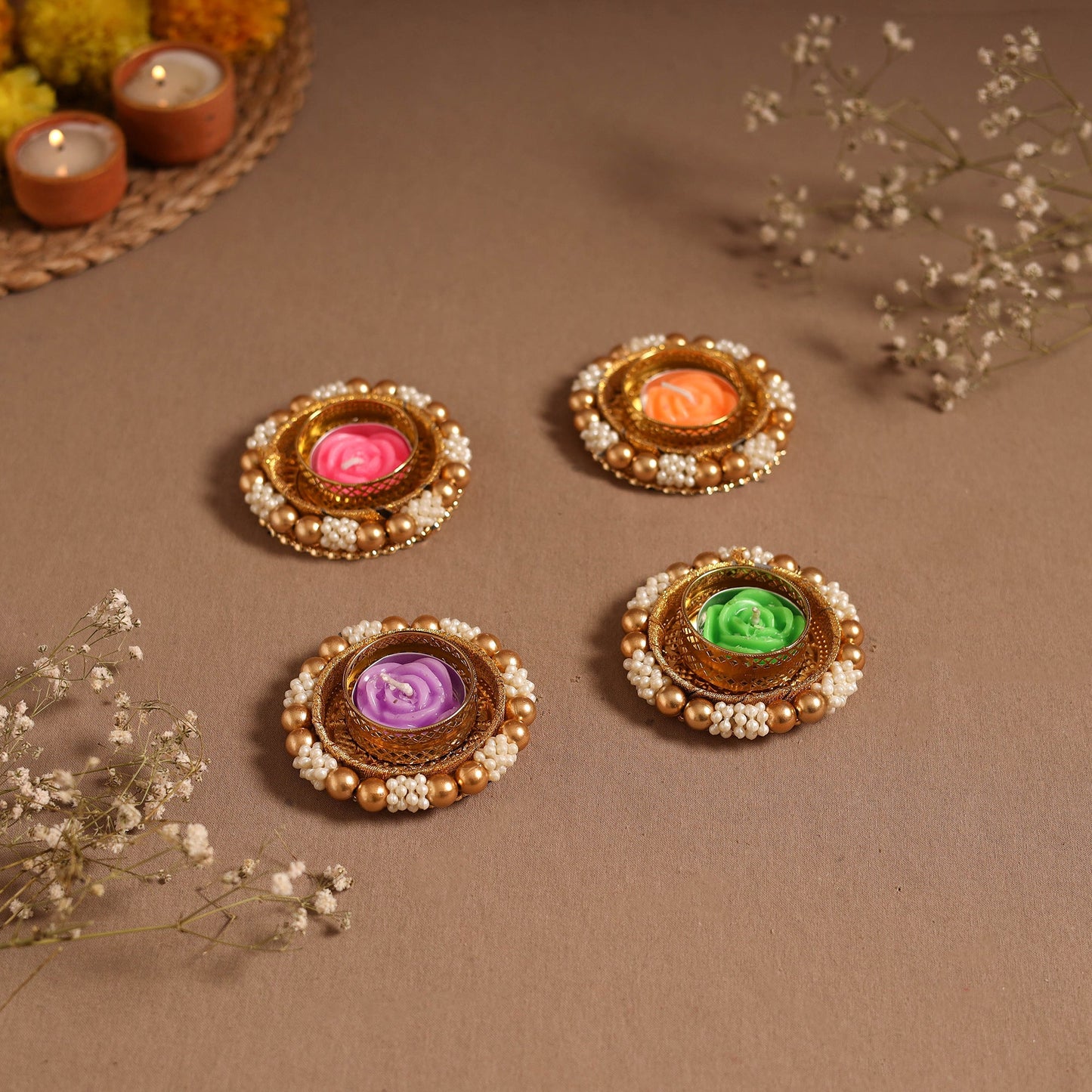 Bead work tealight candle holder (set of 4) 13 - handcrafted