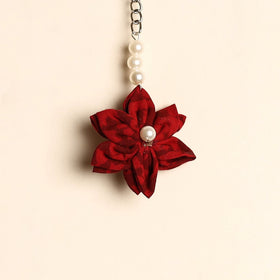 Beaded fabart flower keychain 04 - handcrafted
