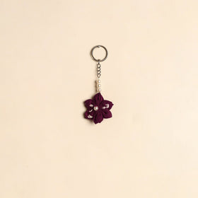 Beaded fabart flower keychain 05 - handcrafted