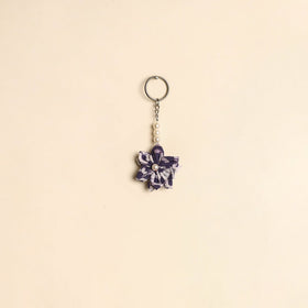 Beaded fabart flower keychain 07 - handcrafted