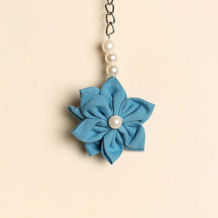 Beaded fabart flower keychain 08 - handcrafted