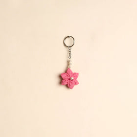 Beaded fabart flower keychain 11 - handcrafted