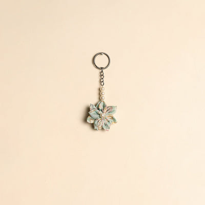 Beaded fabart flower keychain 13 - handcrafted
