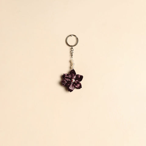 Beaded fabart flower keychain 16 - handcrafted