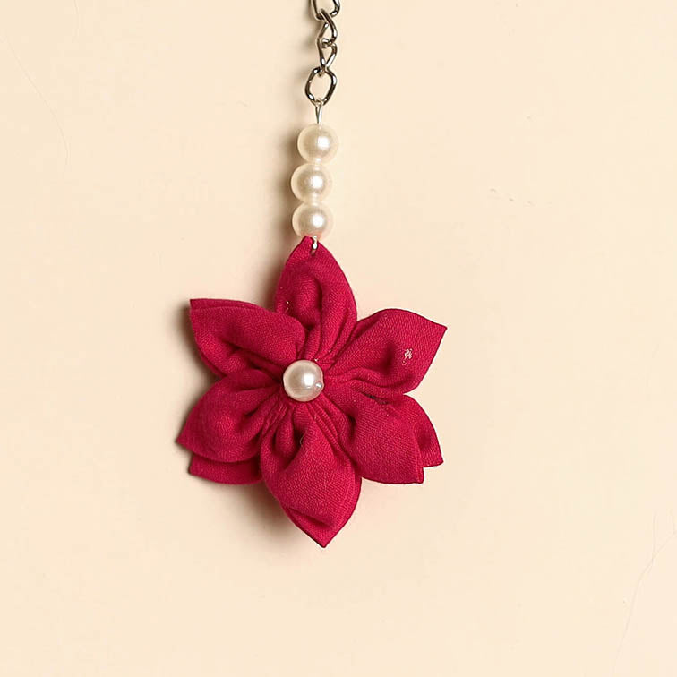 Beaded fabart flower keychain 17 - handcrafted