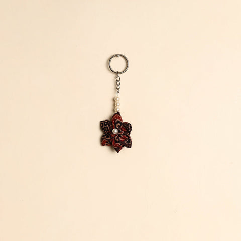 Beaded fabart flower keychain 19 - handcrafted