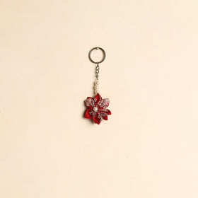 Beaded fabart flower keychain 20 - handcrafted