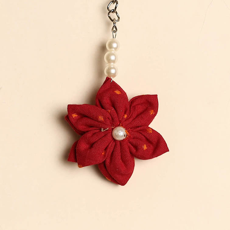 Beaded fabart flower keychain 21 - handcrafted