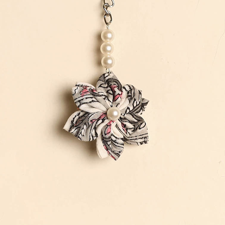 Beaded fabart flower keychain 25 - handcrafted