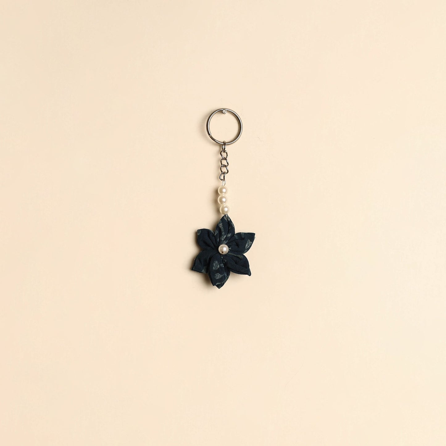 Beaded fabart flower keychain 26 - handcrafted