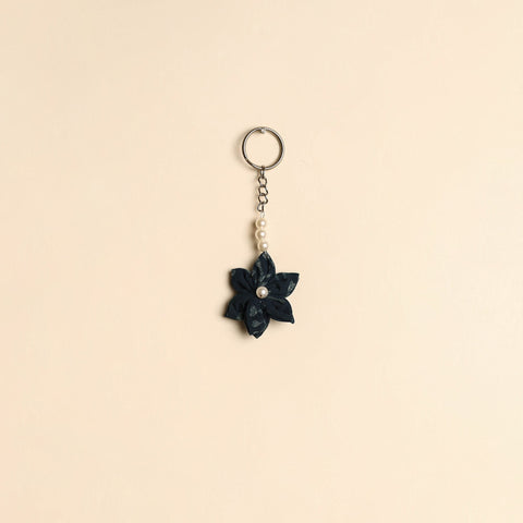 Beaded fabart flower keychain 26 - handcrafted