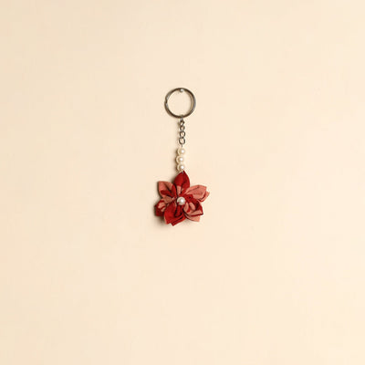 Beaded fabart flower keychain 27 - handcrafted