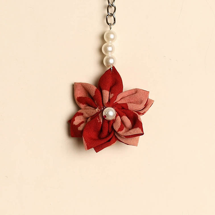 Beaded fabart flower keychain 27 - handcrafted
