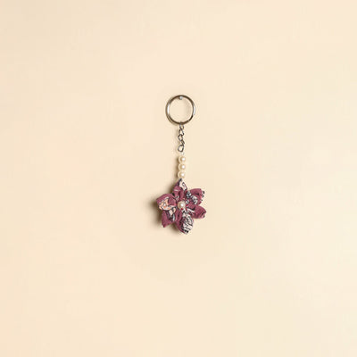 Beaded fabart flower keychain 30 - handcrafted