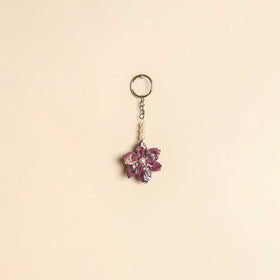 Beaded fabart flower keychain 30 - handcrafted