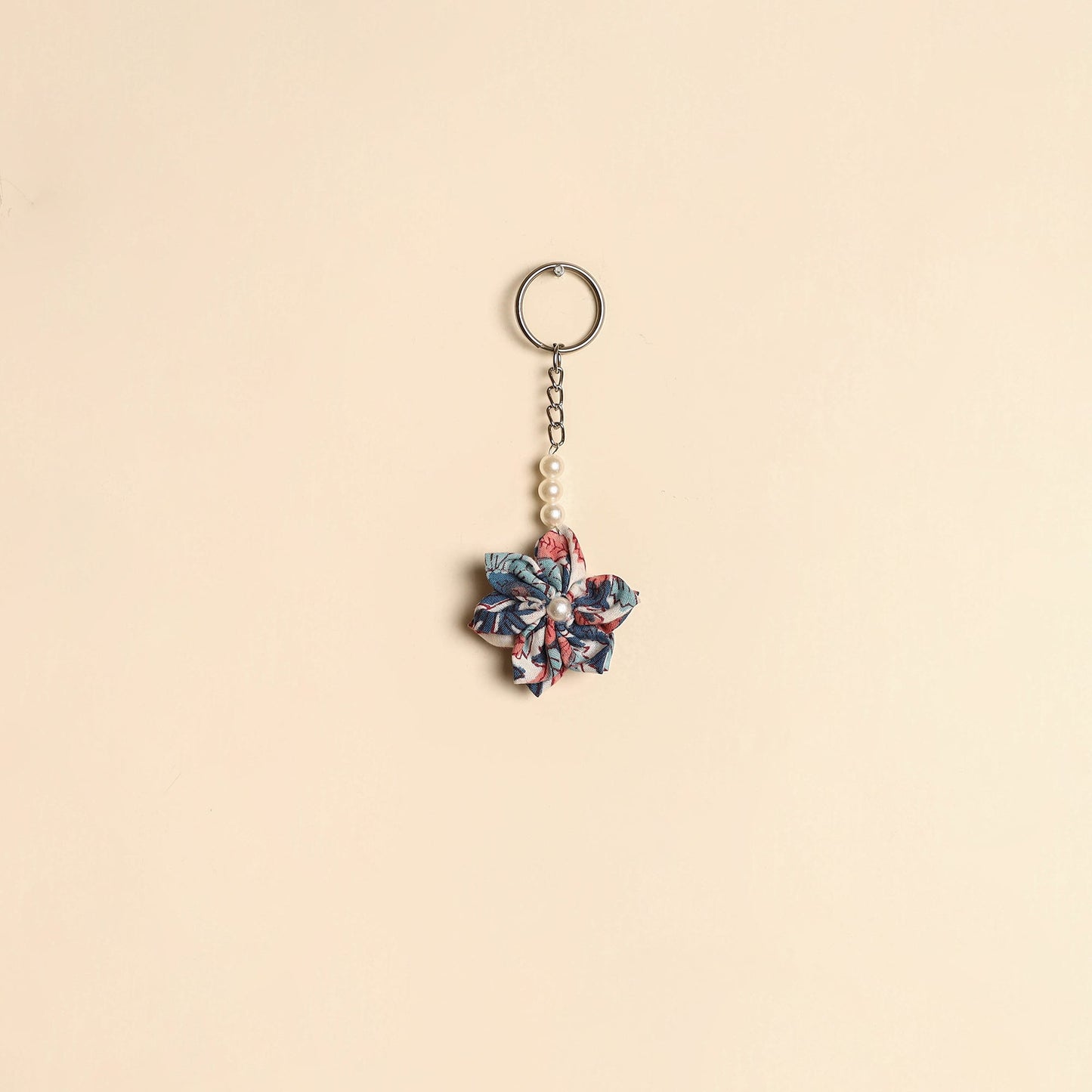 Beaded fabart flower keychain 34 - handcrafted