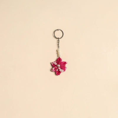 Beaded fabart flower keychain 35 - handcrafted