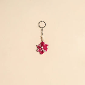 Beaded fabart flower keychain 35 - handcrafted