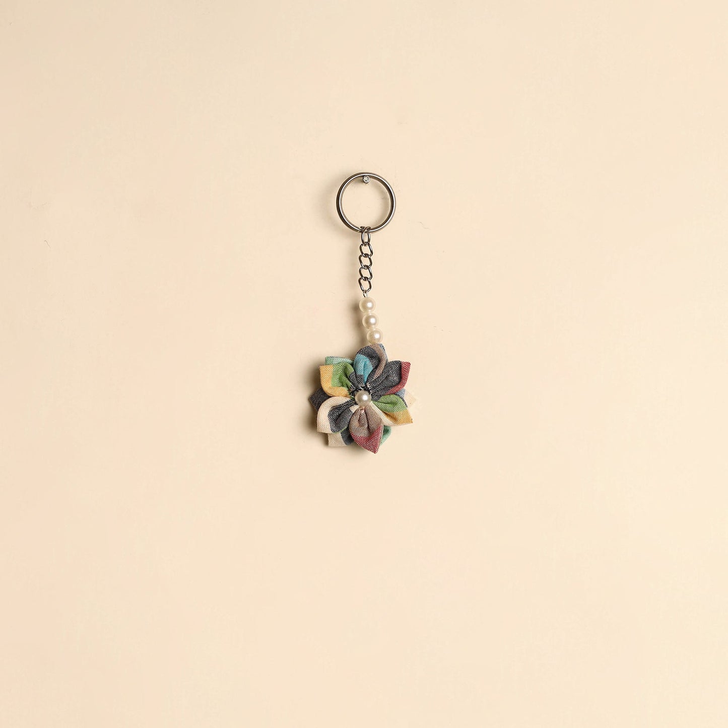 Beaded fabart flower keychain 36 - handcrafted