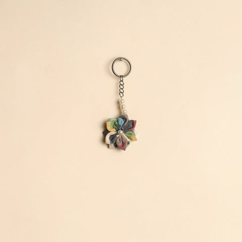 Beaded fabart flower keychain 36 - handcrafted