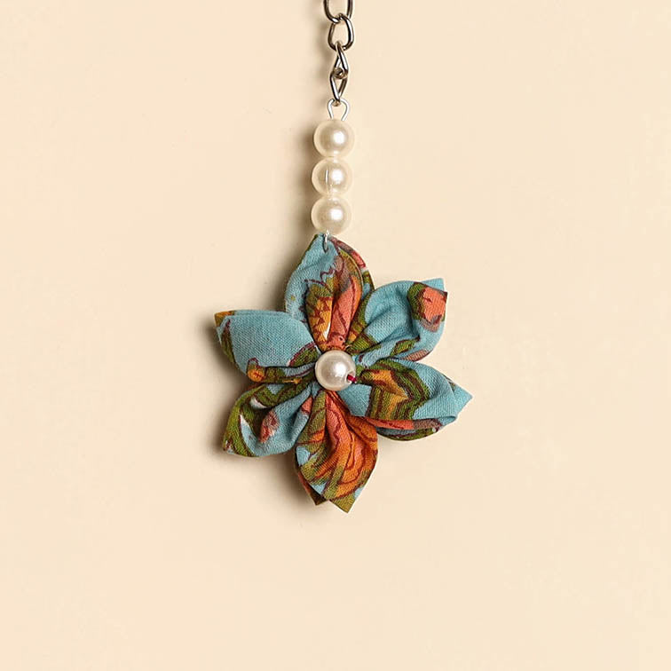 Beaded fabart flower keychain 38 - handcrafted