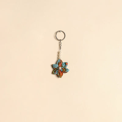 Beaded fabart flower keychain 38 - handcrafted