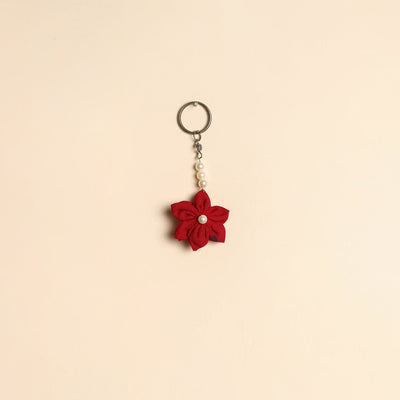 Beaded fabart flower keychain 39 - handcrafted