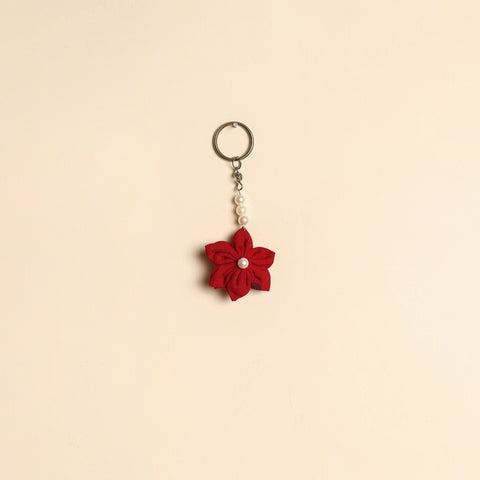 Beaded fabart flower keychain 39 - handcrafted