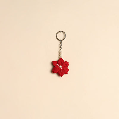Beaded fabart flower keychain 40 - handcrafted
