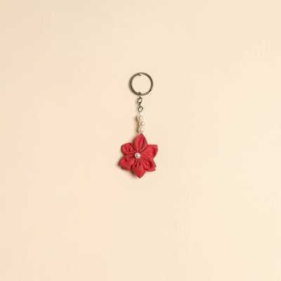 Beaded fabart flower keychain 42 - handcrafted