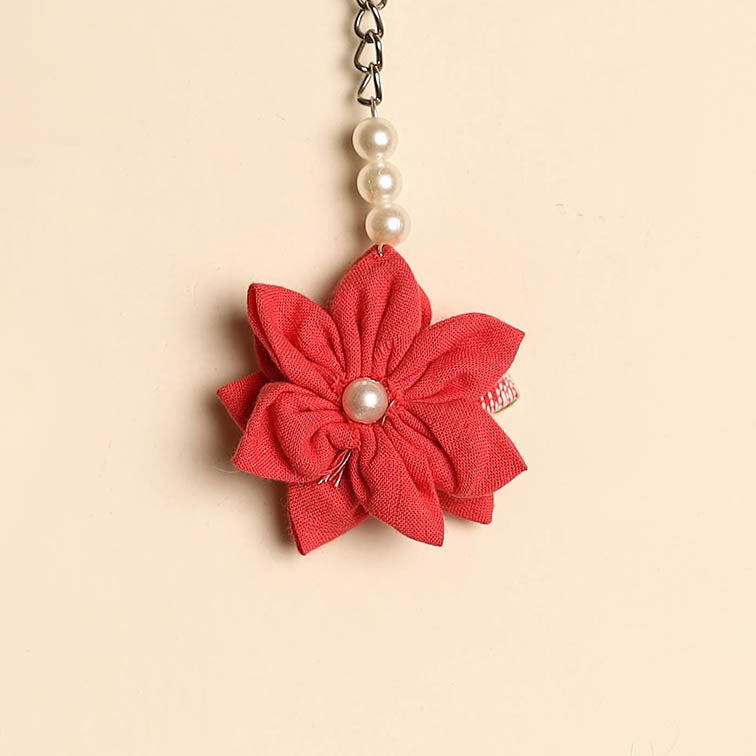 Beaded fabart flower keychain 43 - handcrafted