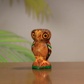 Beautiful Handpainted Burdwan Wood Owl Sculpture Set