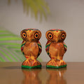 Beautiful Handpainted Burdwan Wood Owl Sculpture Set