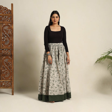 Beige 24 Kali Patchwork Batik Print Cotton Long Skirt