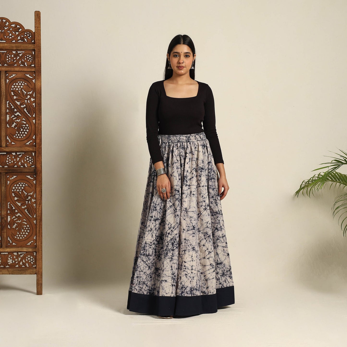 Buy 24 Kali Beige Patchwork Batik Print Cotton Long Skirt