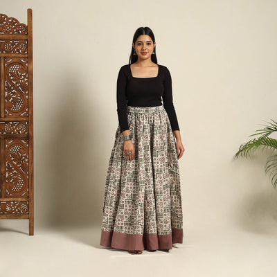 Buy 24 Kali Beige Patchwork Batik Print Cotton Long Skirt