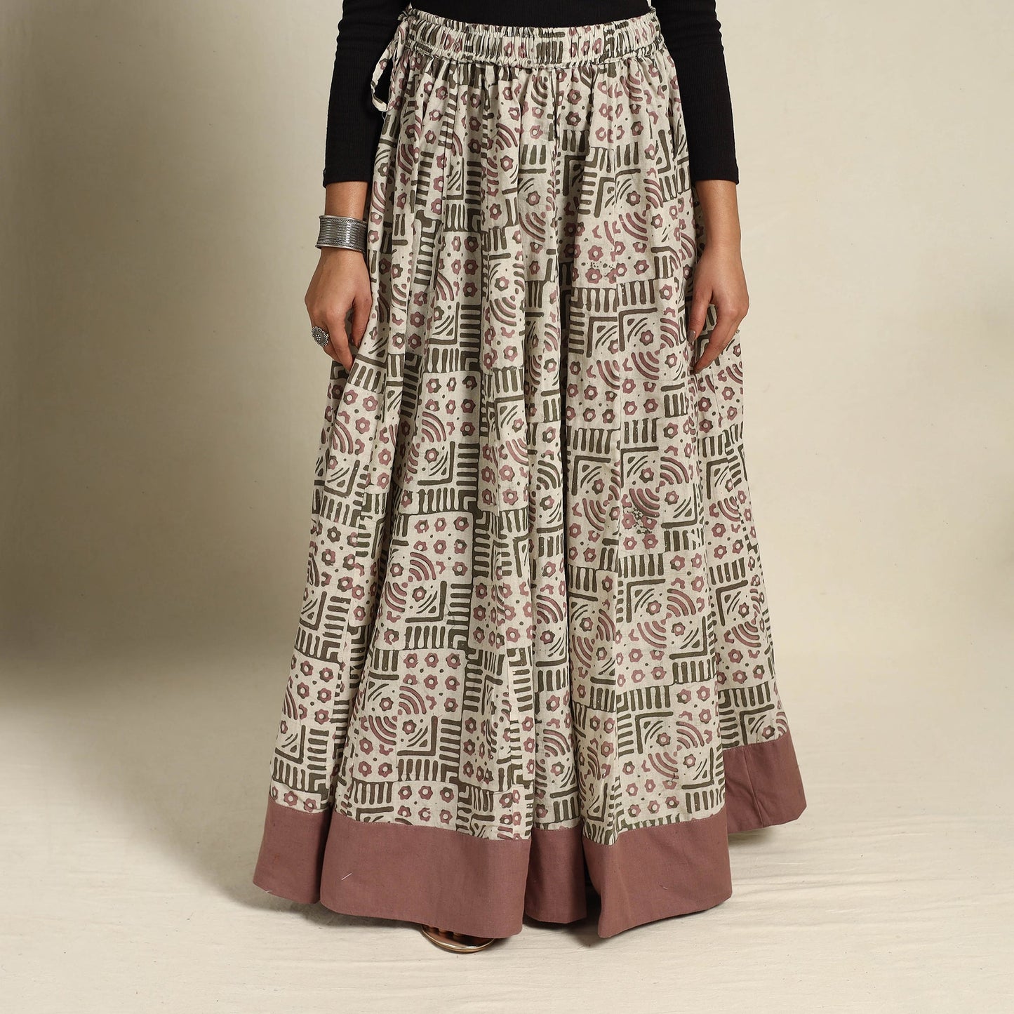 Buy 24 Kali Beige Patchwork Batik Print Cotton Long Skirt