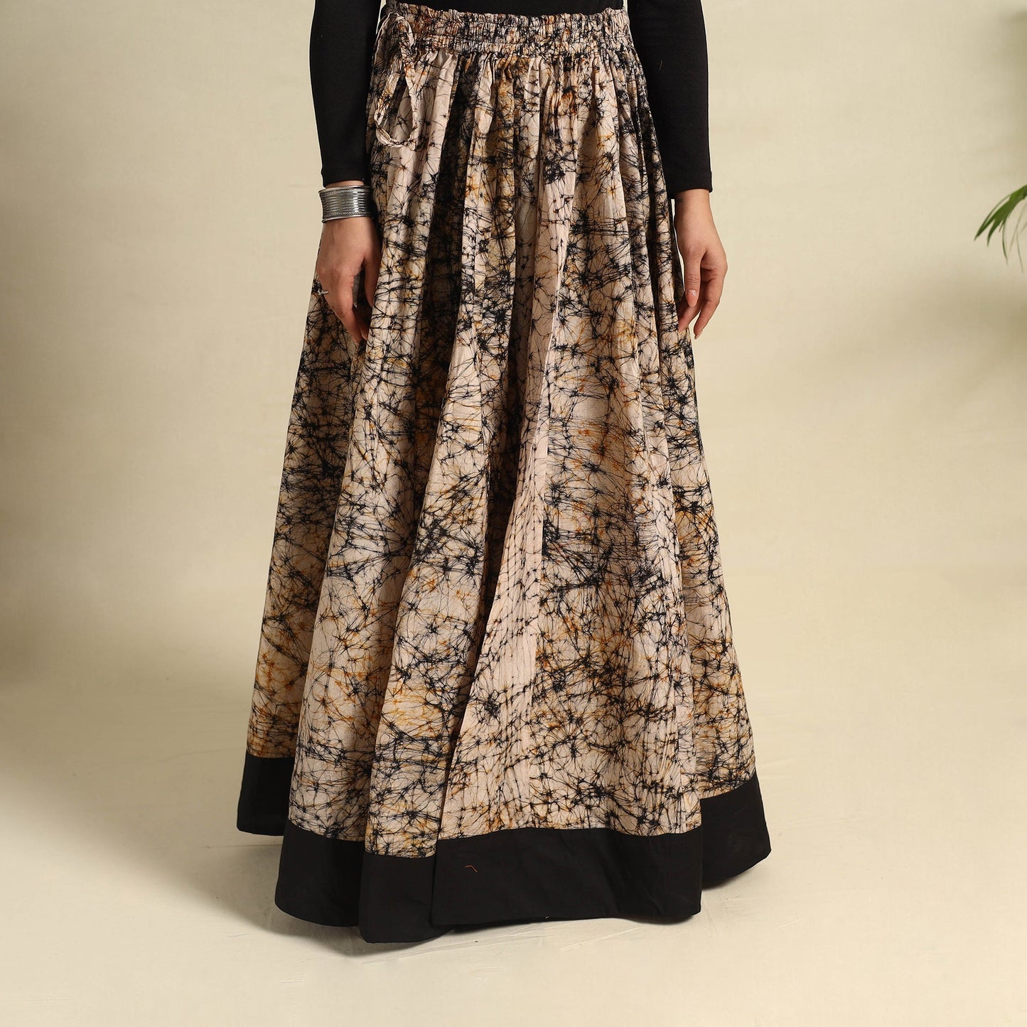 Beige 24 Kali Patchwork Batik Print Cotton Long Skirt