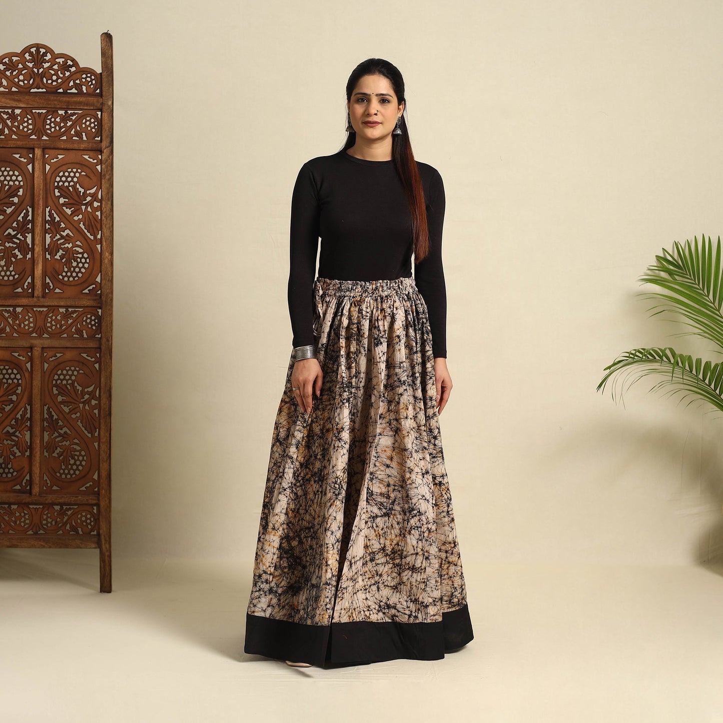 Beige 24 Kali Patchwork Batik Print Cotton Long Skirt