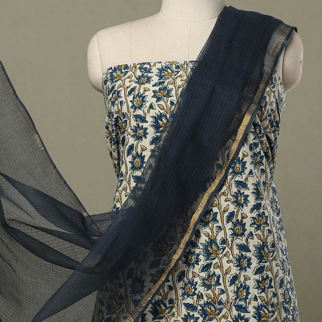  2pc Cotton Beige Ajrakh Print Kurta with Plain Dupatta