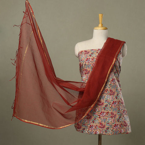 Beige - 2pc cotton sanganeri kurta with plain dupatta 15