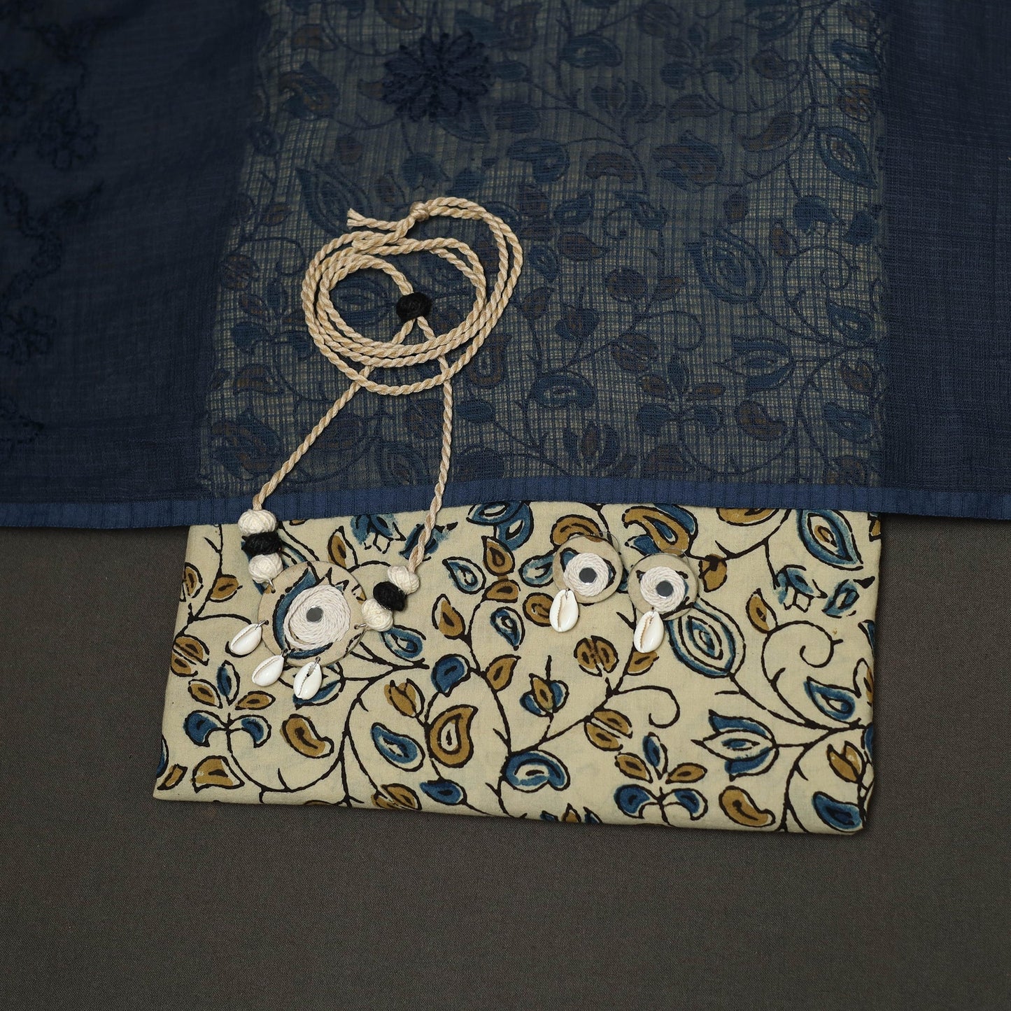 2pc cotton unstitched dress material with jewellery set 17