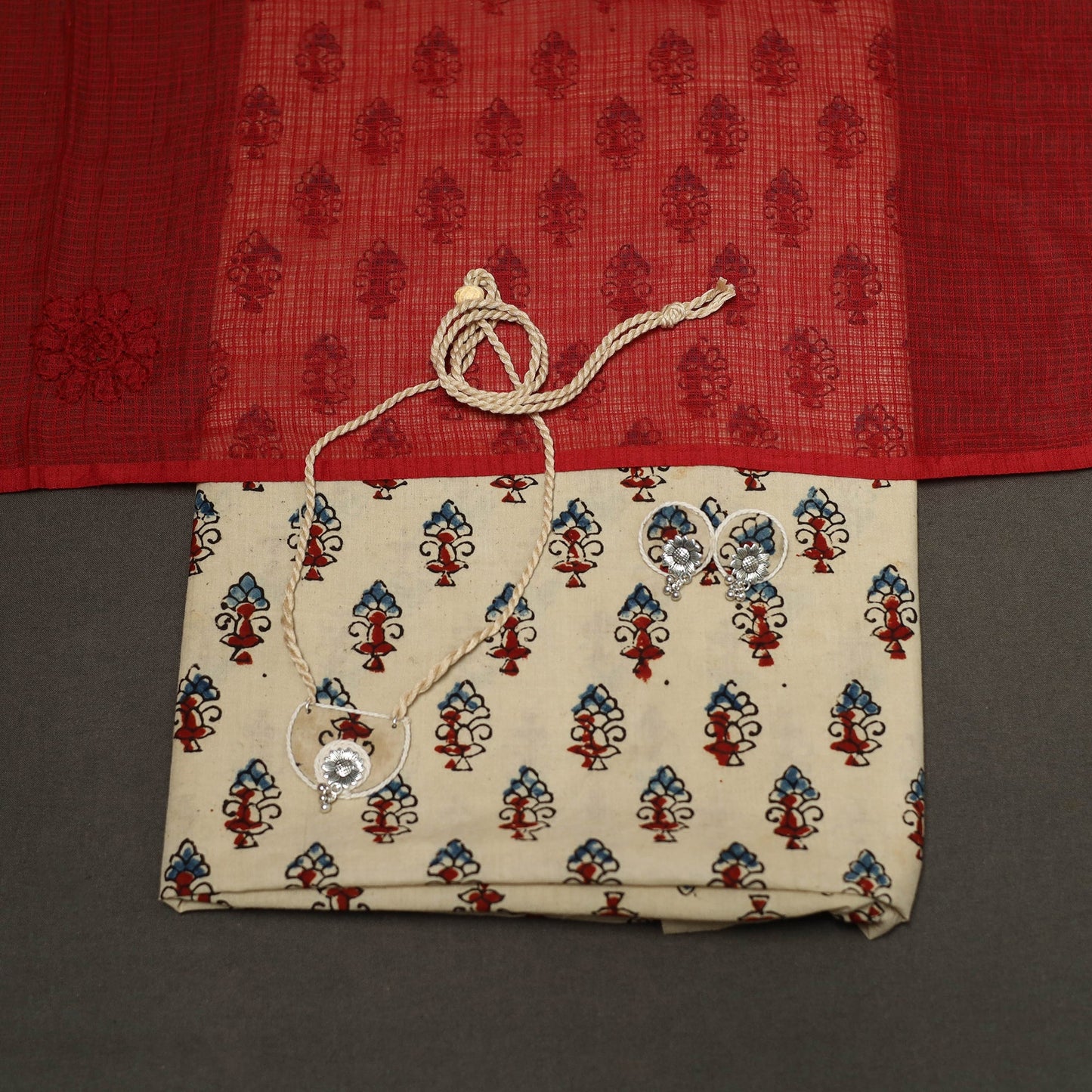 2pc cotton unstitched dress material with jewellery set 38